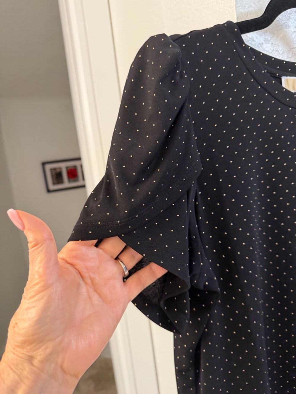 MICHAEL Michael Kors Black Top with White Dot Print - Picture 3 of 3